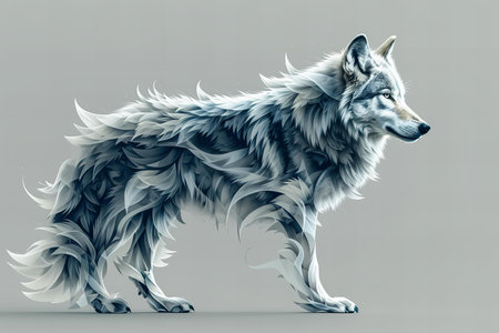 Grey wolf. 3D illustration. Isolated on gray background.の写真素材