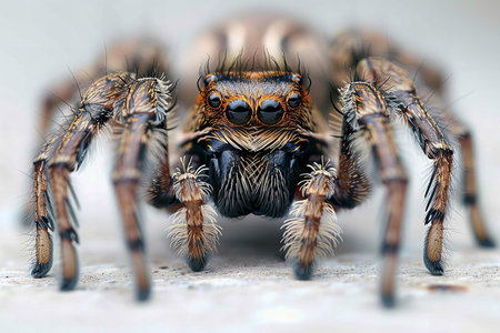 jumping spider macro close up on white background.の写真素材