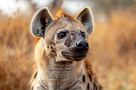 Portrait of a hyena in the savanna of Africa.の写真素材