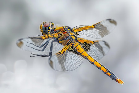 Dragonfly on a gray background, 3d render, digital illustrationの写真素材