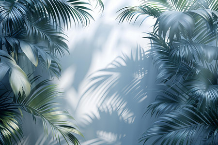 Tropical background with palm leaves. 3d render illustration.の写真素材