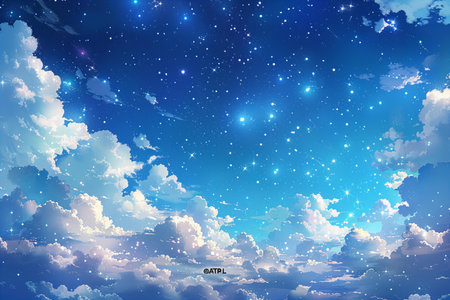 Sky background with clouds and stars. Vector illustration. Eps 10.の写真素材