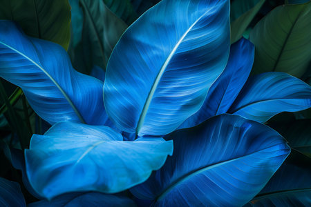 Blue leaves of a banana tree, close-up. Nature backgroundの写真素材