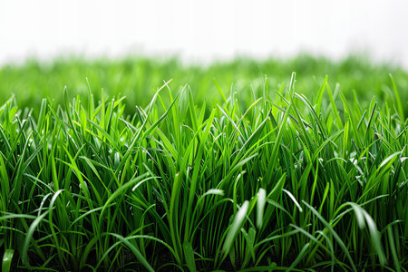 Green grass on white background. Close-up. Copy space.