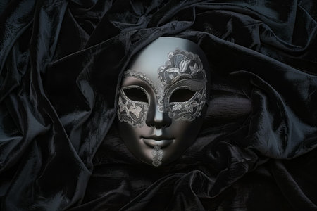 Venetian carnival mask on black silk background, closeupの写真素材
