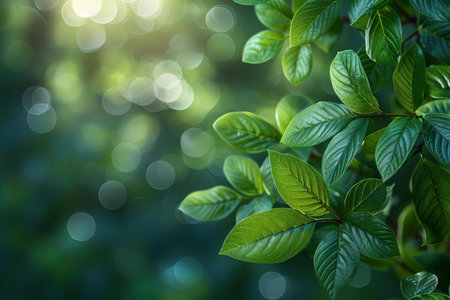 Close up of green leaves with bokeh background. Nature backgroundの写真素材