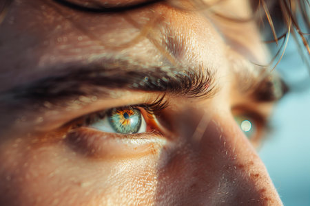 Close-up of a man's eye with long eyelashes