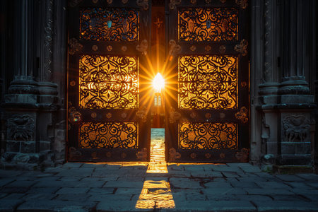 Sunset at the entrance to the Cathedral of Notre Dame de Parisの素材