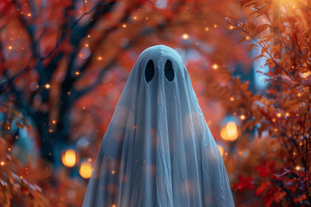 Halloween background with ghost in the forest. 3d rendering.の写真素材