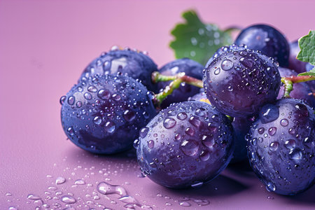 Fresh grapes with water drops on color background, closeup. Ripe grapeの写真素材
