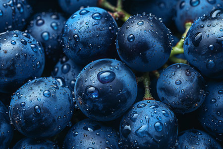 Bunch of fresh ripe black grapes with water drops close-upの写真素材