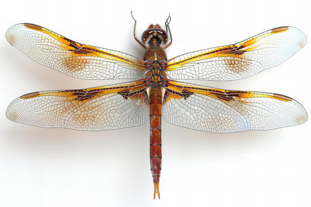 Dragonfly isolated on white background. 3D rendering. Computer digital drawing.の写真素材