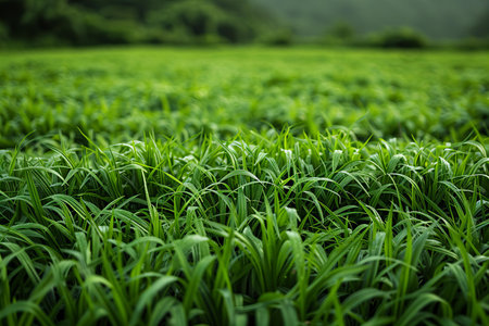 Green grass in the field with morning light. Natural green background.