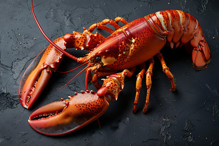 Lobster on a black background, top view, close-upの写真素材