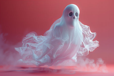 Halloween ghost with white cloth on red background. 3d renderingの写真素材