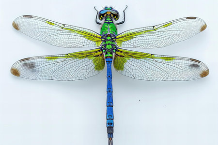 Dragonfly on a white background, close-up of a dragonflyの写真素材