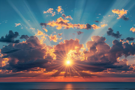 Beautiful sunset over the sea. Sunrise over the sea. Nature composition.の写真素材