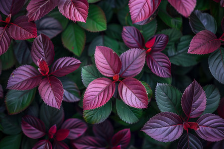Beautiful red and green leaves background. Natural pattern. Nature.の写真素材