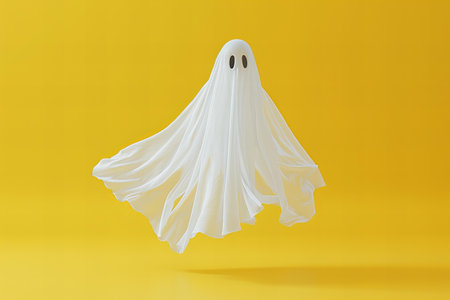 Halloween ghost on a yellow background. 3d render. Minimal concept.の写真素材