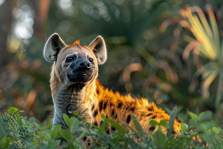 Spotted hyena (Crocuta crocuta) in the bushの写真素材