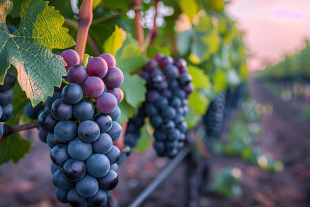 Ripe red wine grapes in vineyard ready to harvest, Franceの写真素材