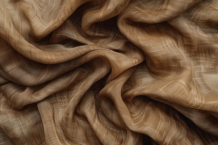 Texture, background, pattern. Brown silk fabric. Abstract background of luxury fabric or liquid waves or wavy grunge creases.の写真素材