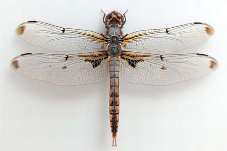 Dragonfly isolated on white background. 3D illustration. Top view.