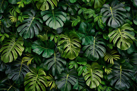 Green leaves of Monstera philodendron, tropical plant backgroundの写真素材