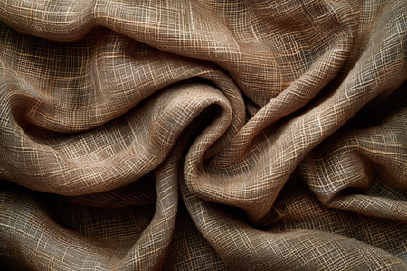 Texture, background, pattern. The fabric is brown, beige, brown. This is a natural fabric, woven in the wind.の写真素材