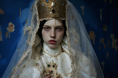 Portrait of a beautiful girl in the image of the Virgin Maryの写真素材