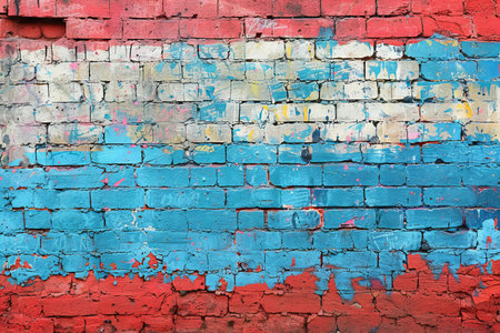Grunge brick wall with painted flag of Botswana as backgroundの写真素材