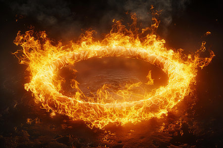 Fire ring on a black background. 3d rendering, 3d illustration.の写真素材