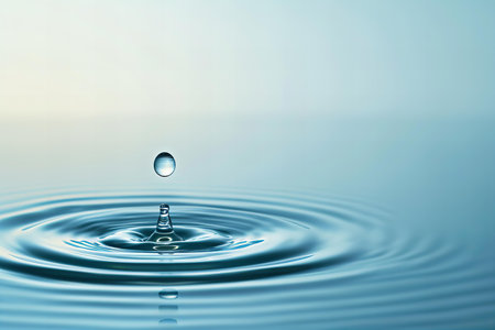 Water drop falling into the water with ripples and ripples background