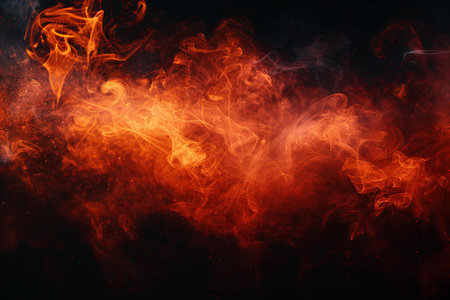 Red and orange smoke on a black background. Background from the smoke of vapeの写真素材