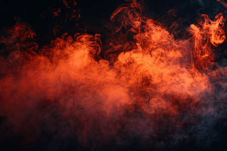 Red and orange smoke on a black background. Background from the smoke of vapeの写真素材