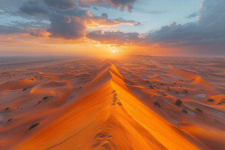 Sunset over sand dunes in the Sahara desert, Morocco.の写真素材