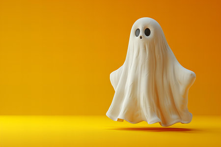 Halloween ghost isolated on orange background. 3d render illustration.の写真素材