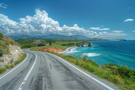 Road to the sea in the Crimea, Ukraine. Beautiful summer landscape.の写真素材
