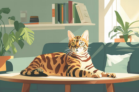 Bengal cat lying on the couch at home. Vector illustration.の写真素材