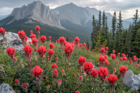 Red Indian Paintbrush in Glacier National Park, Montana, USA.の写真素材