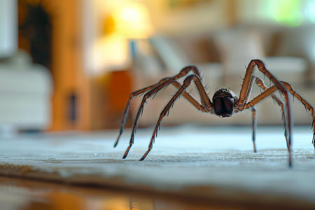 Spider on a carpet in the living room. Selective focus.の写真素材