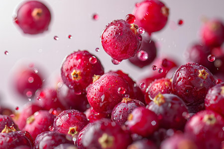 Fresh cranberries with drops of water on a gray background. macro
