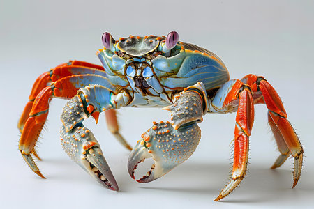 Blue crab isolated on white background. Close up of sea animal.