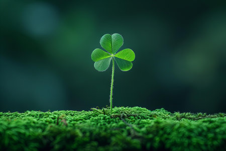 Green clover leaf on moss background. St.Patrick's Day