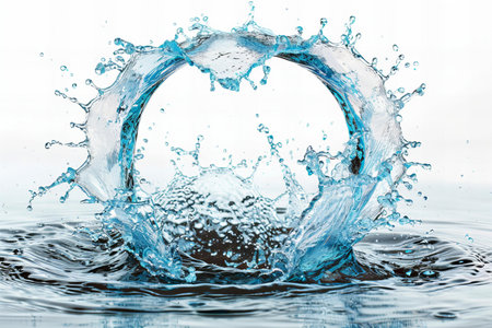 water splash isolated on white background. water drops in the form of a circleの写真素材