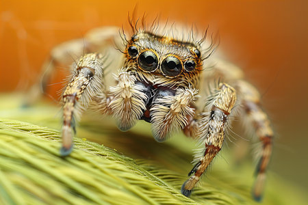 jumping spider close up in nature, macro photo of jumping spider
