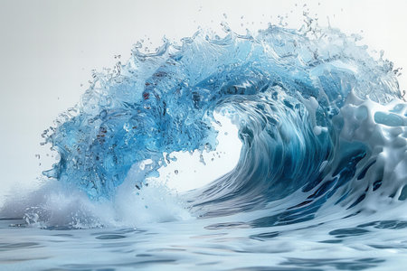 Blue ocean wave splash on white background. 3d render illustration.