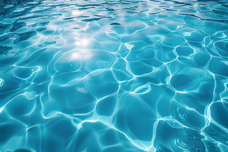 Blue swimming pool water with sun reflections. Abstract background for design.