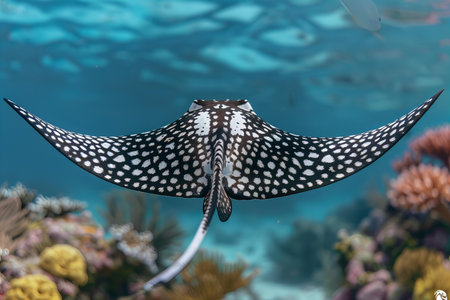 Stingray on the coral reef in the deep blue sea.の写真素材
