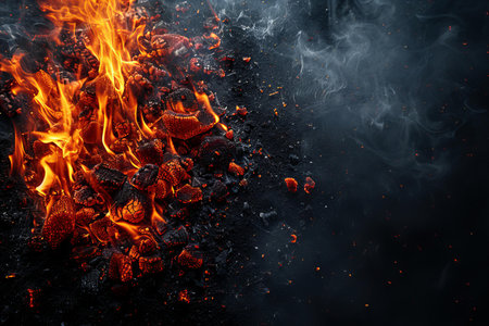 Burning coals on a black background. Close-up.